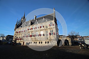 Ancient historical city hall in Gouda on the market square in the Netherlands.