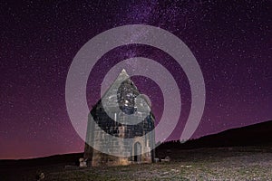 Ancient historical mausoleums complex of of the 16th century at starry night. District of Shemakhy city, Azerbaijan