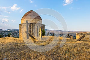Ancient historical mausoleums complex of the 19th century. Shamakhi city, Azerbaijan. Yeddi Gumbaz Mausoleum.