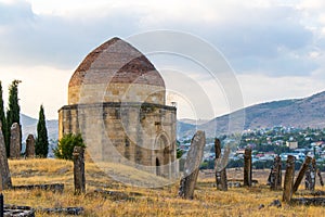 Ancient historical mausoleums complex of the 19th century. Shamakhi city, Azerbaijan. Yeddi Gumbaz Mausoleum.