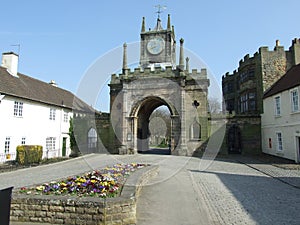 Ancient House and clock tower At Entrance to bishop Auckland Castle