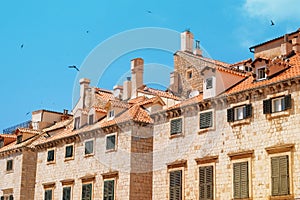 Ancient houses in old town, historical part of city. Rooftop view. Summer in Croatia, Dubrovnik