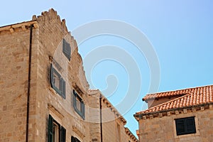 Ancient houses in the old town, the historical part of the city. Summer in Croatia. Dubrovnik. Rooftop view