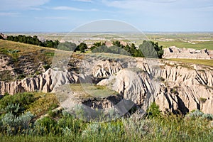 Ancient Hunters Overlook in Badland national park during summer. From grassland to valley. Badland landscape South Dakota