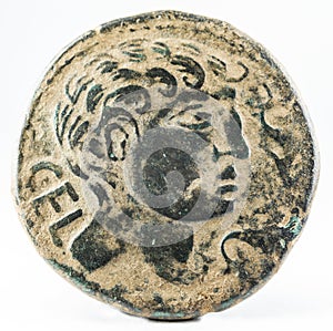 Ancient Iberian bronze coin minted in Celsa. photo
