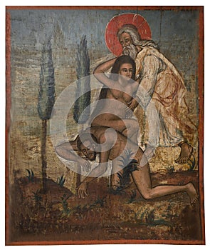 Ancient icon from monastery of the Panayia Kera.Island of Crete