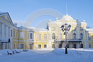 At the ancient imperial Travel Palace on a frosty January day. Tver, Russia