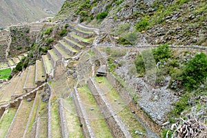 Ancient Inca archaeological site ruins Ollantaytambo near Cusco, Peru photo