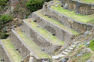 Ancient Inca archaeological terraces ruins Ollantaytambo near Cusco, Peru photo