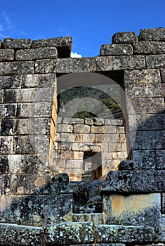 Ancient Inca ruins of Machupicchu. Doorway photo