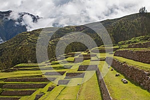 Ancient inca terraces in Sacred valley, Peru