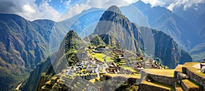 Ancient incan citadel historic sanctuary of machu picchu in andes mountains, southern peru