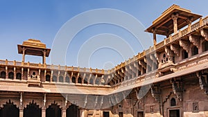 Ancient Indian architecture. The upper part of the Jahangir Mahal Palace