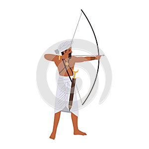 Ancient Indian warrior archer cartoon character wearing traditional native clothes with weapon