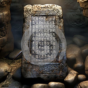 Ancient Inscription on Weathered Stone Tablet