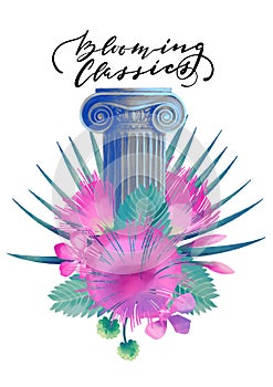 Ionic order column with flowers