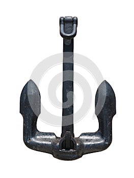 Ancient iron black anchor isolated over white background
