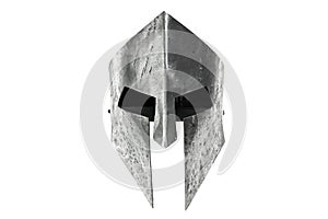 Ancient iron spartan head protection isolated on white.