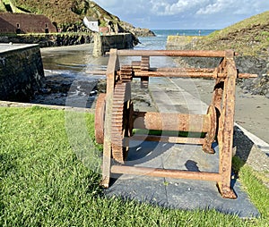Ancient Iron Winding mechanism, Porthgain Harbour , Pembrokeshire, Wales, UK.