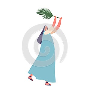 Ancient Israelite Woman Character Holding Palm Leaf, Symbol Of Victory And Peace, Representing Her Strength