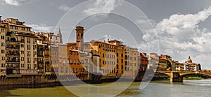 Ancient Italian architecture of the Florence waterfront, Italy.