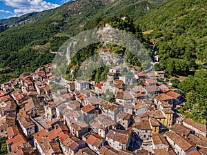 Ancient Italian medieval village perched on a mountain. Petrella Salto in the province of Rieti, a city in central Italy