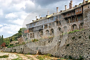 Ancient Iversky monastery on the holy Mount Athos