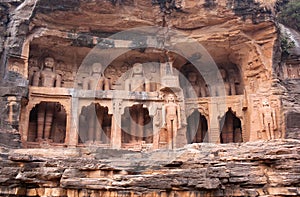Ancient Jain statues carved out of rock in Gwalior, Madhya Pradesh, India photo