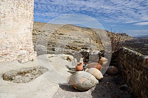 Ancient jars in cave town Uplistsikhe, Georgia, Caucasus, Asia