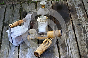 Ancient jars and old iron. photo