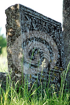 Ancient jewish gravestone with floral elements