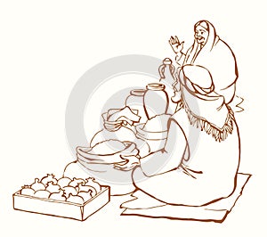 Ancient Jewish market. Vector drawing