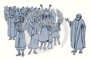 The ancient Jewish people are having fun. Vector drawing