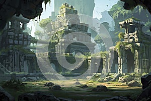 Ancient Jungle Temple Ruins: A Mystical Forgotten Civilization Scene.