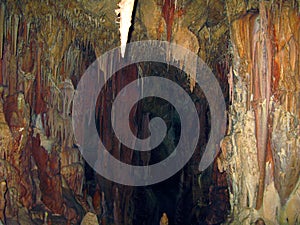 Ancient karst cave with stalactites and stalagmites, Petralona cave Greece