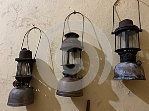 Ancient kerosene lantern at Pant Amatya Bavdekar Wada, Palasambe, Kolhapur, Maharashtra, India.