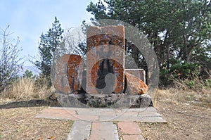 Ancient khachkars near the Sevanavank monastery. Armenia