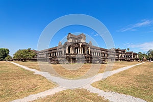 Ancient Khmer architecture in the morning. Panorama view of temple at Angkor Wat complex, Siem Reap, Cambodia