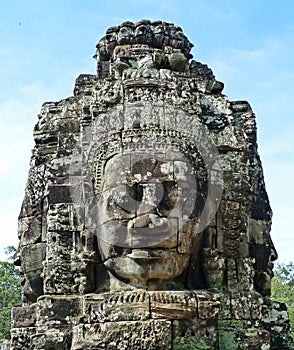 Ancient Khmer Stone Carving of Trimurti at Bayon