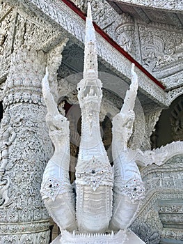 Ancient King of Naga statue, traditional Thai style decorative in temple