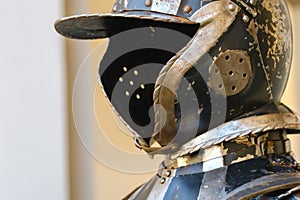 An ancient Knight& x27;s helmet with armor.A medieval concept