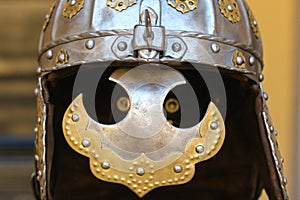 An ancient Knight's helmet with armor.A medieval concept