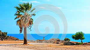 Ancient Kourion World Heritage Archaeological site near Limassol Lemesos, Cyprus. Travel background