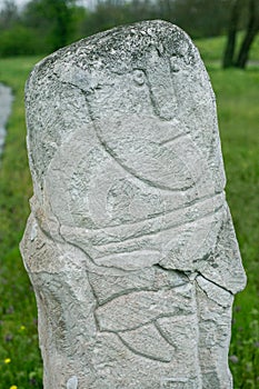 Ancient kurgan stelae in the Khortytsia isalnd, Zaporizhia, Ukraine photo