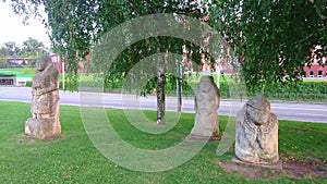 The ancient Kurgan stelae in park, Sicheslav Embankment, Dnipro, Ukraine