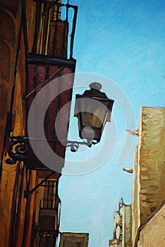 Ancient lantern in gothic quarter in barcelona