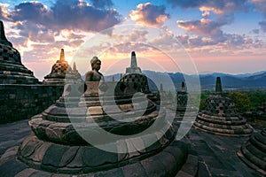 Ancient largest Buddhist Borobudur Temple in Yogyakarta, Indonesia