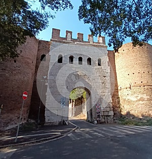 Ancient Latin door in Rome in Italy.