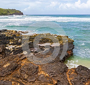 Ancient Lava Flow and Tide Pools at Kahili Beach