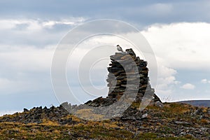 Ancient leading beacon on the bank of Novaya Zemlya